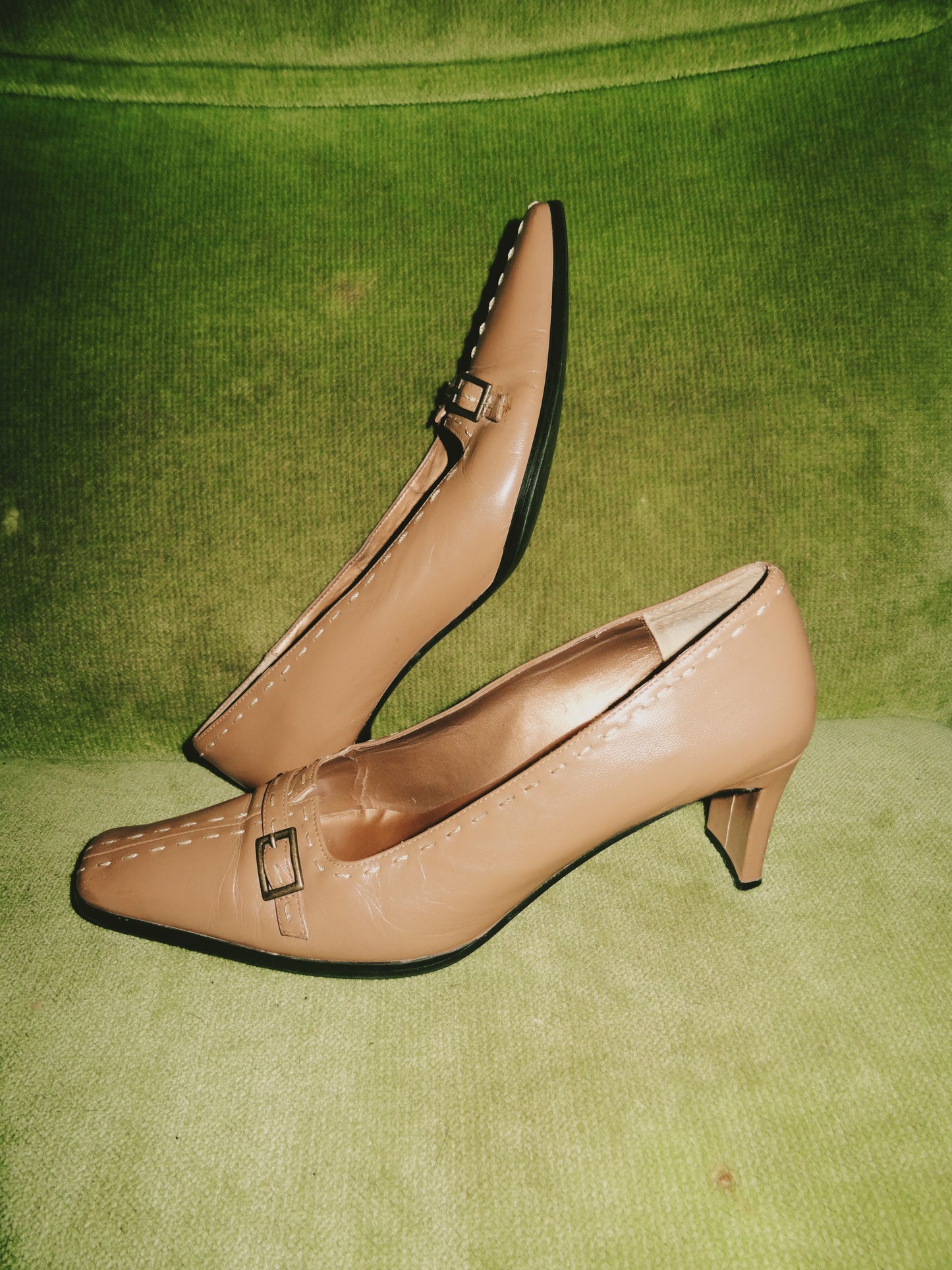 Beige Square Toed Kitten Heel (size 8)