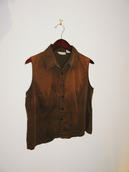 Dark Brown Sleeveless Button up