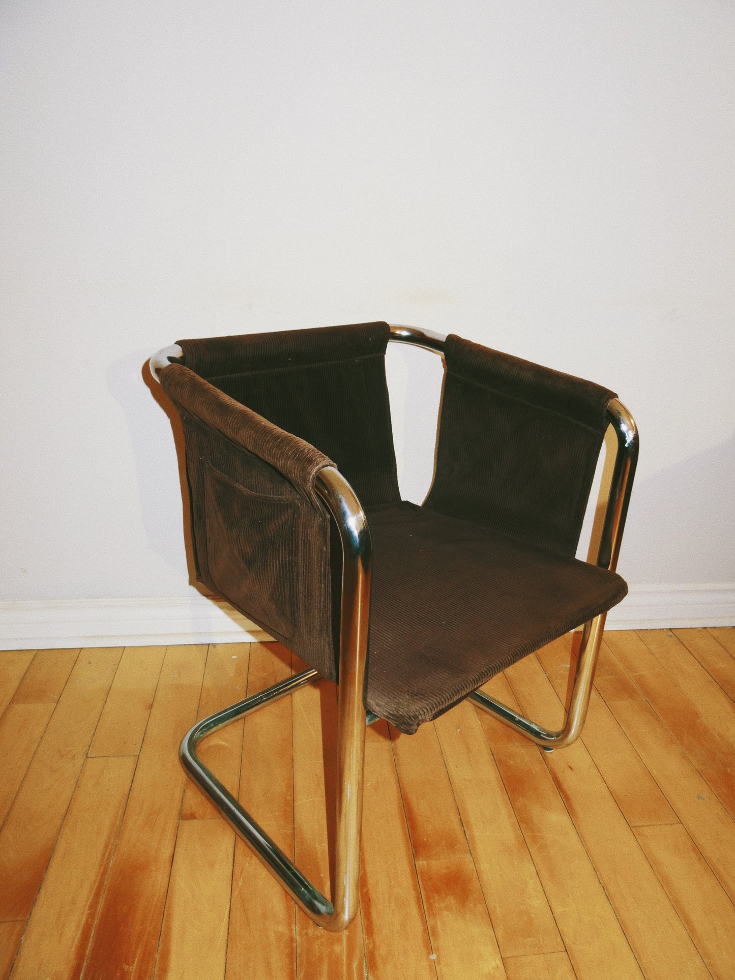 Brown Corduroy Cantilever Accent Chair