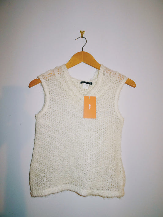 White Knit Sleeveless  Crop