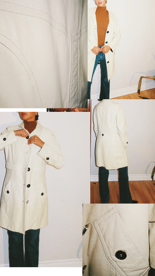 Three Quarter White Leather Danier Trench Coat