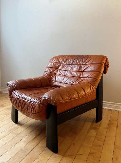 Mid Century Modern Burnt Orange Leather Armchair