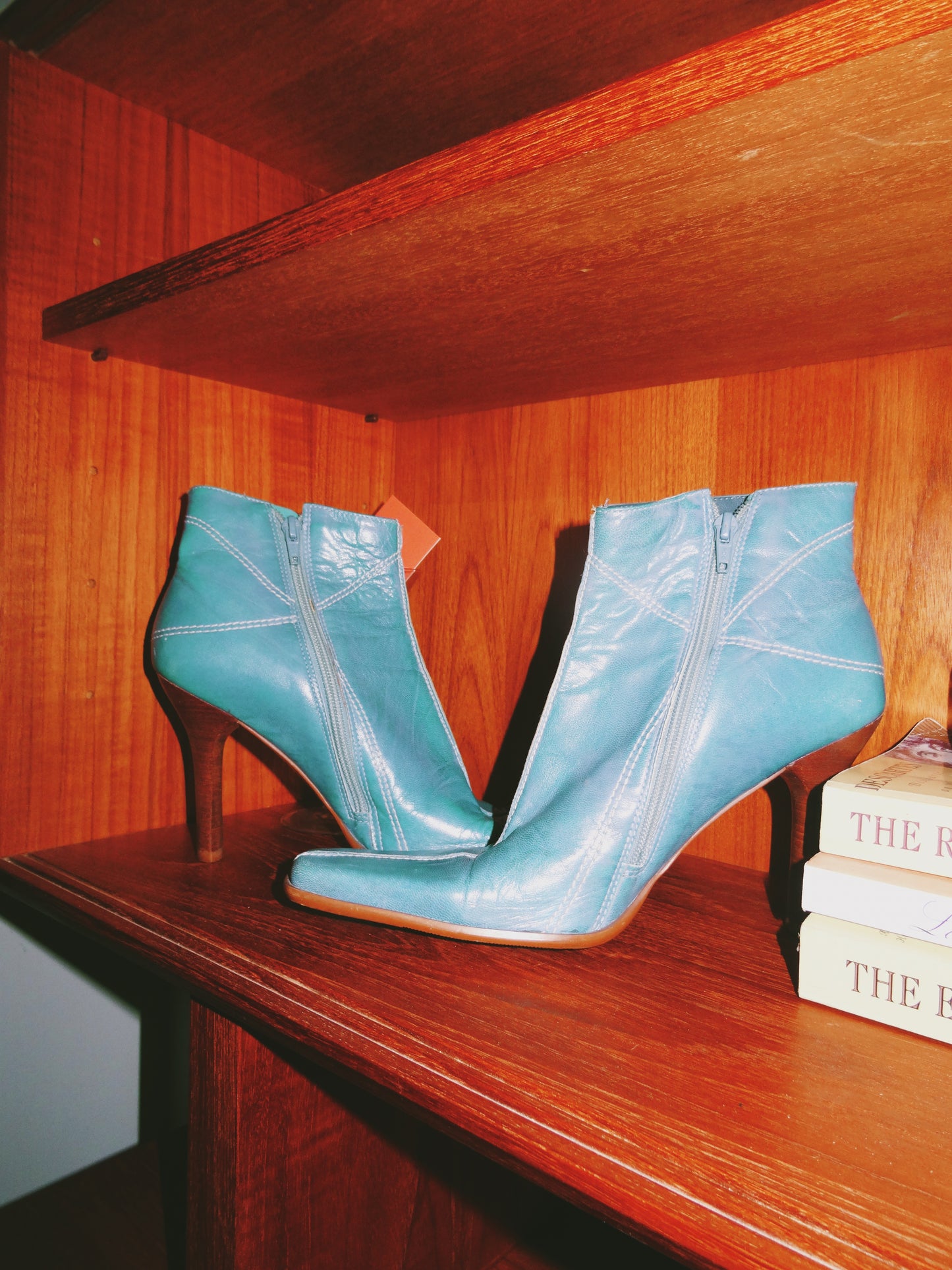 Blue Leather Kitten Heel Boots (Size 8)