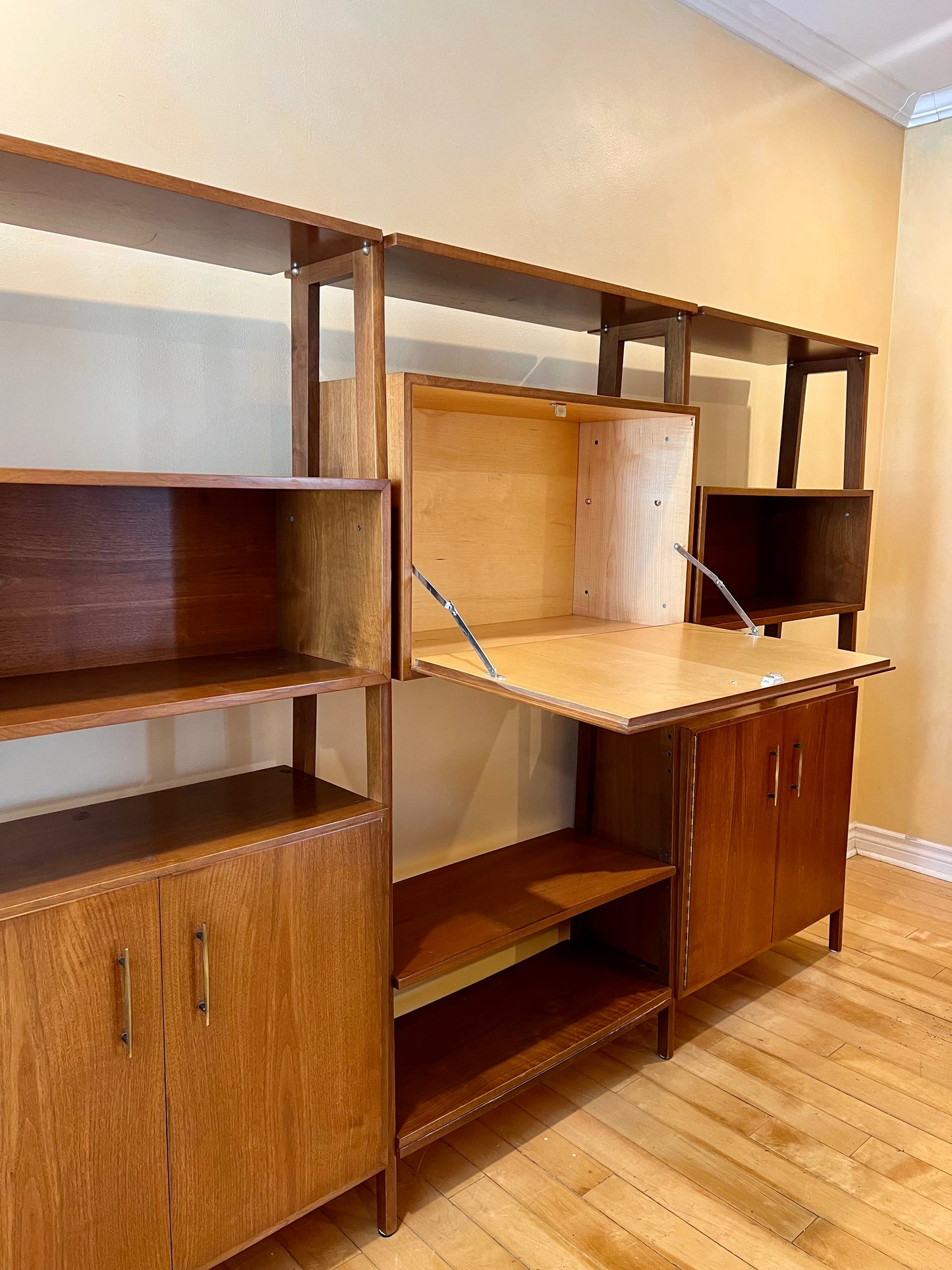 Mid Century Single Bay Standing Walnut Wall Unit