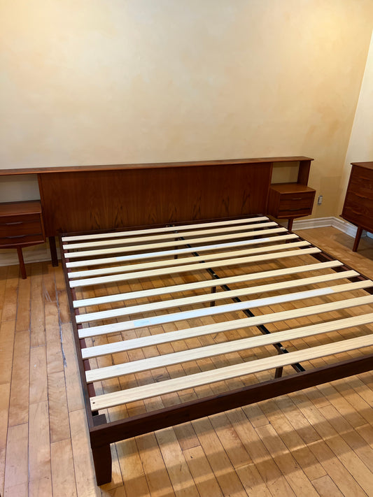 Mid Century Scandinavian Teak Bed Frame/ Headboard