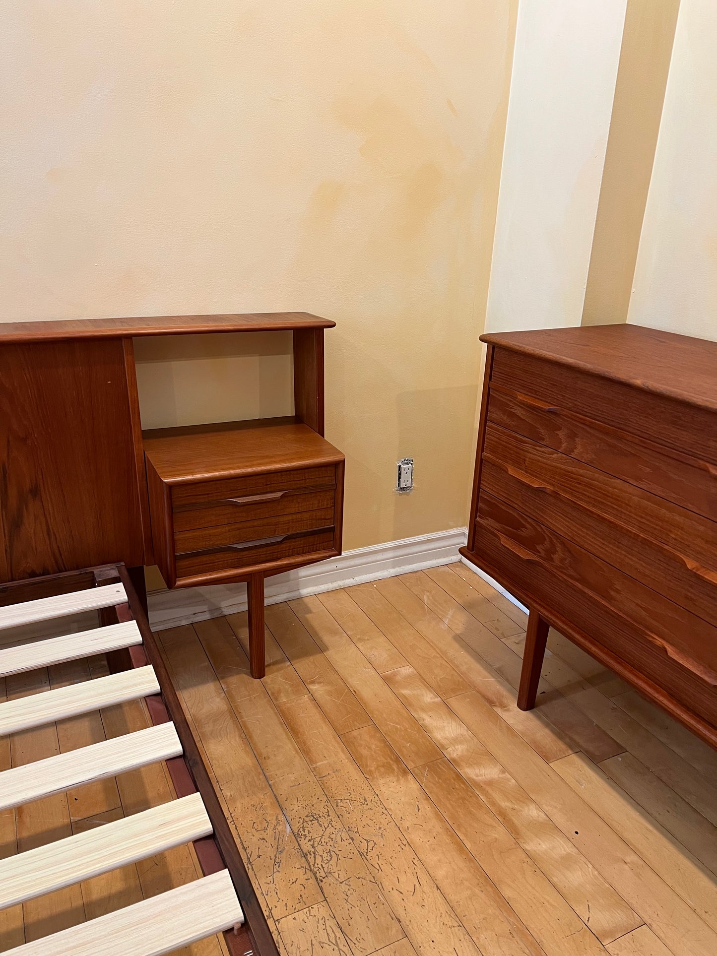 Mid Century Scandinavian Teak Bed Frame/ Headboard