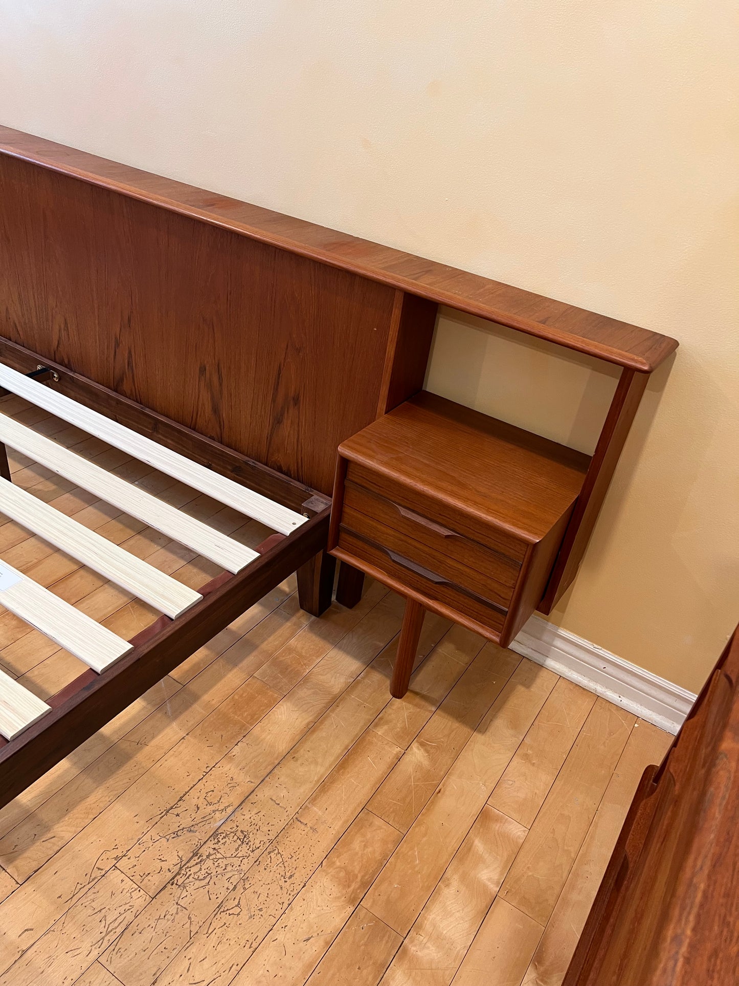 Mid Century Scandinavian Teak Bed Frame/ Headboard